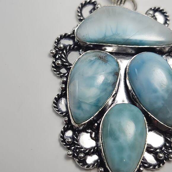 Quad Stone Larimar Sterling Pendant (2") on 18" Necklace - Picture 3 of 8
